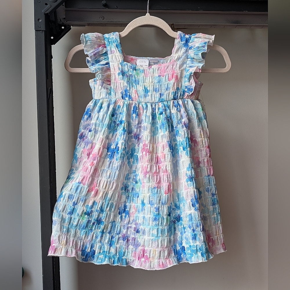 ZARA Girls Dress 4-5 Yrs Summer Ruffle Smocked Summer Colorful Princess Pastel